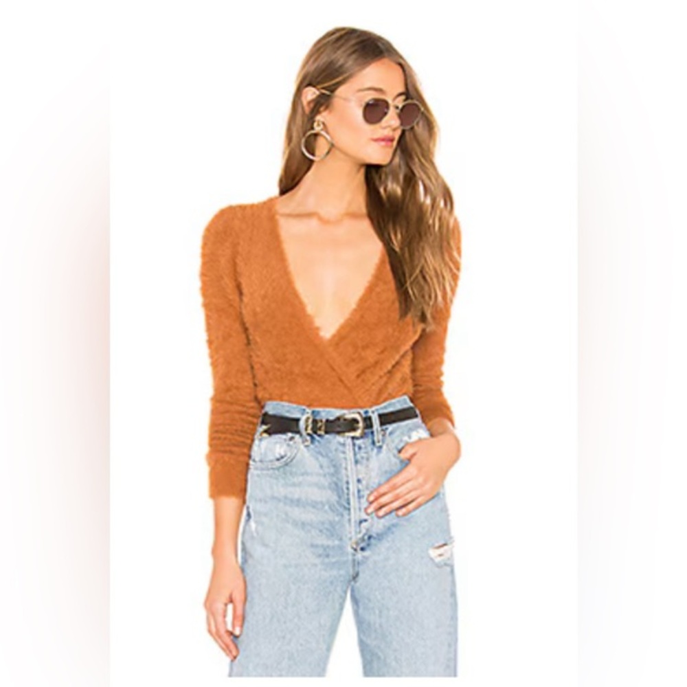 MAJORELLE Coco Wrap Fluffy Sweater in Tan XS